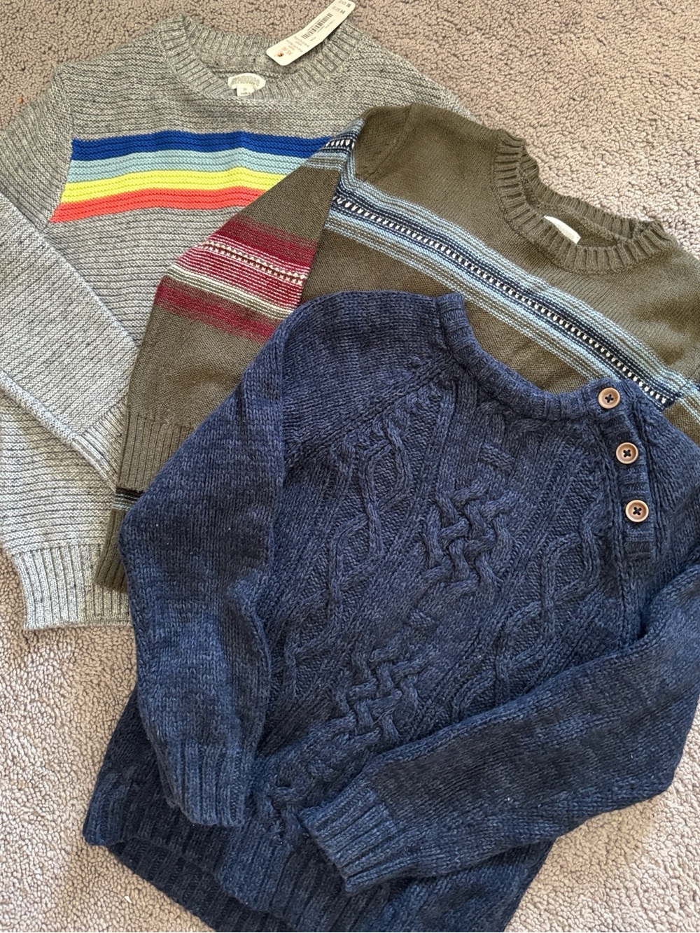 Gymboree Boys Sweater Lot - Gray, Olive, Navy with Rainbow Stripes